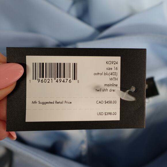 Kate Spade Dress Womens 16 NWT Mainline Twill Shift Diamond Astral Blue Bow - Picture 8 of 11